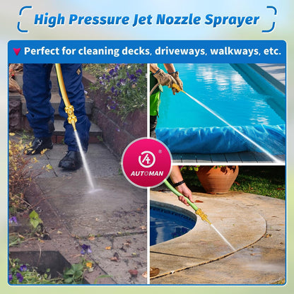 Brass Hose Nozzle - High Pressure Jet Nozzle 4 Count (2 Set), Heavy Duty Water Hose Sprayer Sweeper with Hose Shutoff Valve, 3/4” GHT Nozzles for Garden Hose, Car Wash, Extra 10 Rubber Washers