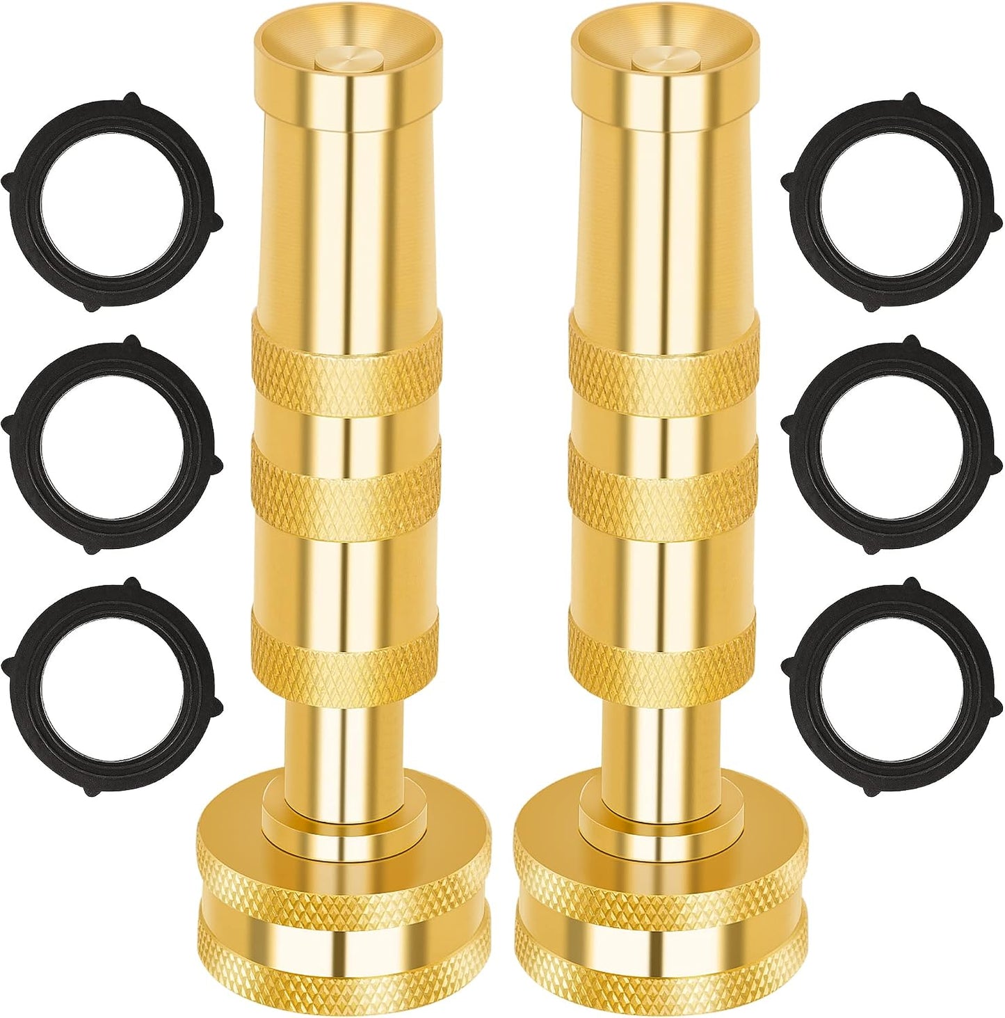 Brass Hose Nozzle - High Pressure Jet Nozzle 4 Count (2 Set), Heavy Duty Water Hose Sprayer Sweeper with Hose Shutoff Valve, 3/4” GHT Nozzles for Garden Hose, Car Wash, Extra 10 Rubber Washers