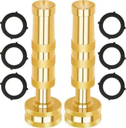 Brass Hose Nozzle - High Pressure Jet Nozzle 4 Count (2 Set), Heavy Duty Water Hose Sprayer Sweeper with Hose Shutoff Valve, 3/4” GHT Nozzles for Garden Hose, Car Wash, Extra 10 Rubber Washers