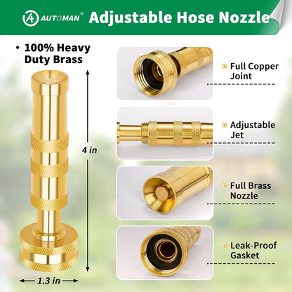 Brass Hose Nozzle - High Pressure Jet Nozzle 4 Count (2 Set), Heavy Duty Water Hose Sprayer Sweeper with Hose Shutoff Valve, 3/4” GHT Nozzles for Garden Hose, Car Wash, Extra 10 Rubber Washers