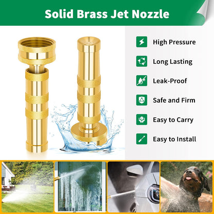 Brass Hose Nozzle - High Pressure Jet Nozzle 4 Count (2 Set), Heavy Duty Water Hose Sprayer Sweeper with Hose Shutoff Valve, 3/4” GHT Nozzles for Garden Hose, Car Wash, Extra 10 Rubber Washers