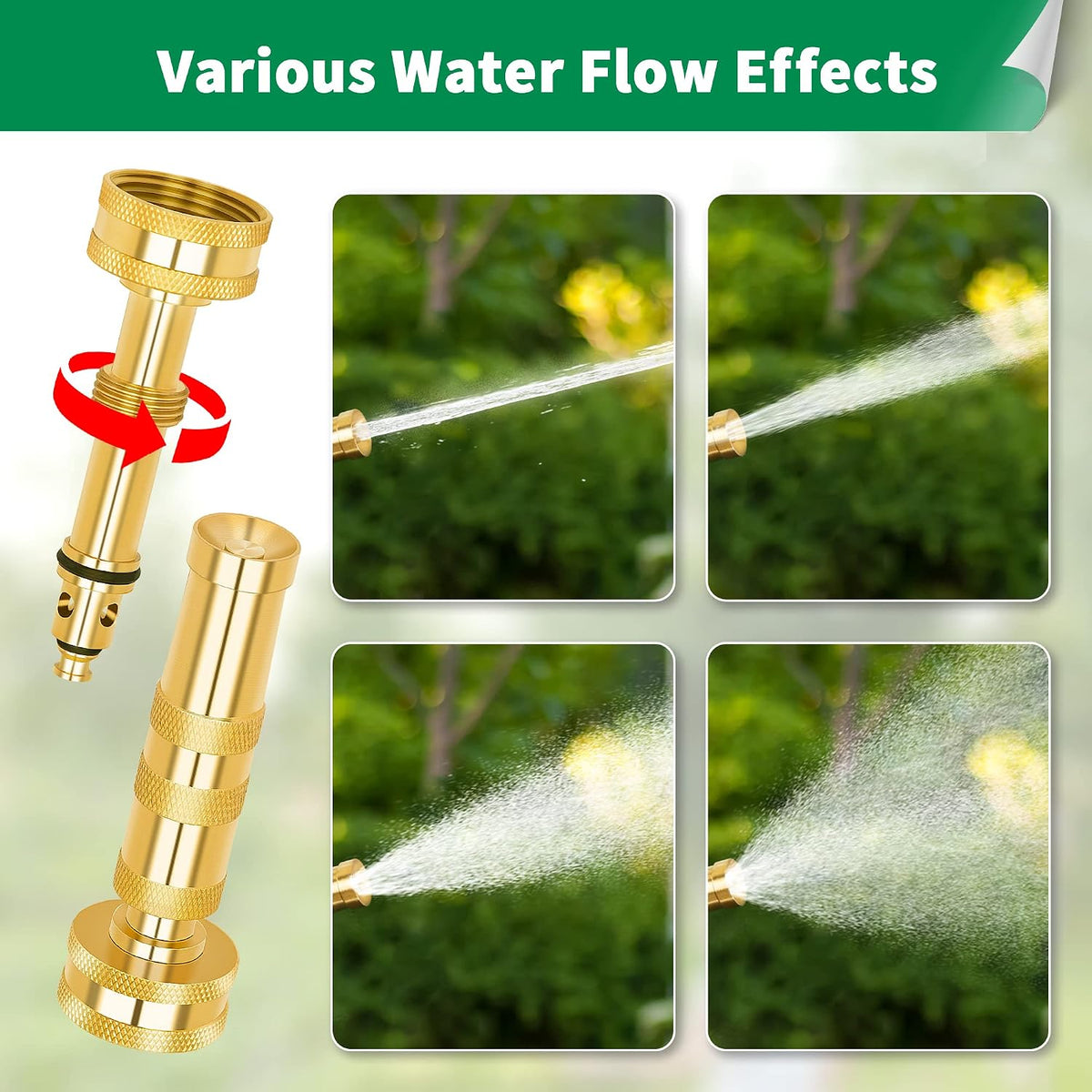 Brass Hose Nozzle - High Pressure Jet Nozzle 4 Count (2 Set), Heavy Duty Water Hose Sprayer Sweeper with Hose Shutoff Valve, 3/4” GHT Nozzles for Garden Hose, Car Wash, Extra 10 Rubber Washers