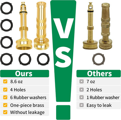 Brass Hose Nozzle - High Pressure Jet Nozzle 4 Count (2 Set), Heavy Duty Water Hose Sprayer Sweeper with Hose Shutoff Valve, 3/4” GHT Nozzles for Garden Hose, Car Wash, Extra 10 Rubber Washers