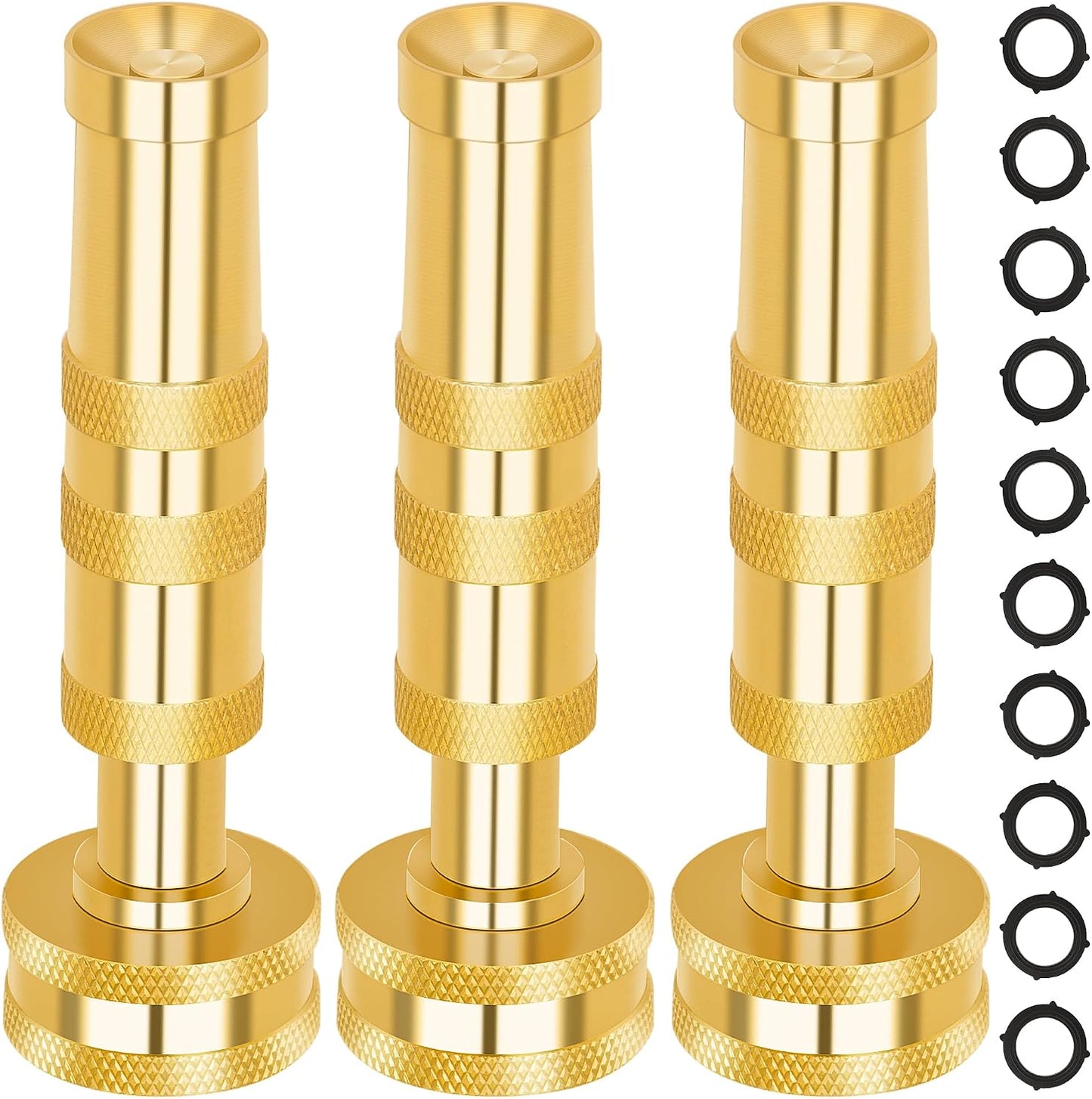 Brass Hose Nozzle - High Pressure Jet Nozzle 4 Count (2 Set), Heavy Duty Water Hose Sprayer Sweeper with Hose Shutoff Valve, 3/4” GHT Nozzles for Garden Hose, Car Wash, Extra 10 Rubber Washers