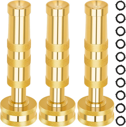 Brass Hose Nozzle - High Pressure Jet Nozzle 4 Count (2 Set), Heavy Duty Water Hose Sprayer Sweeper with Hose Shutoff Valve, 3/4” GHT Nozzles for Garden Hose, Car Wash, Extra 10 Rubber Washers