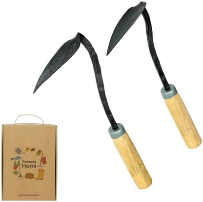 Homi Korean Hand Hoe (Homi) – Traditional Handmade Hand Plow Garden Tool, Forged Steel Blade & Wooden Handle for Weeding, Digging, Planting & Cultivating