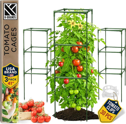 3 Pack 41" Square Tomato Cages for Garden - Large Tomato Trellis Stakes