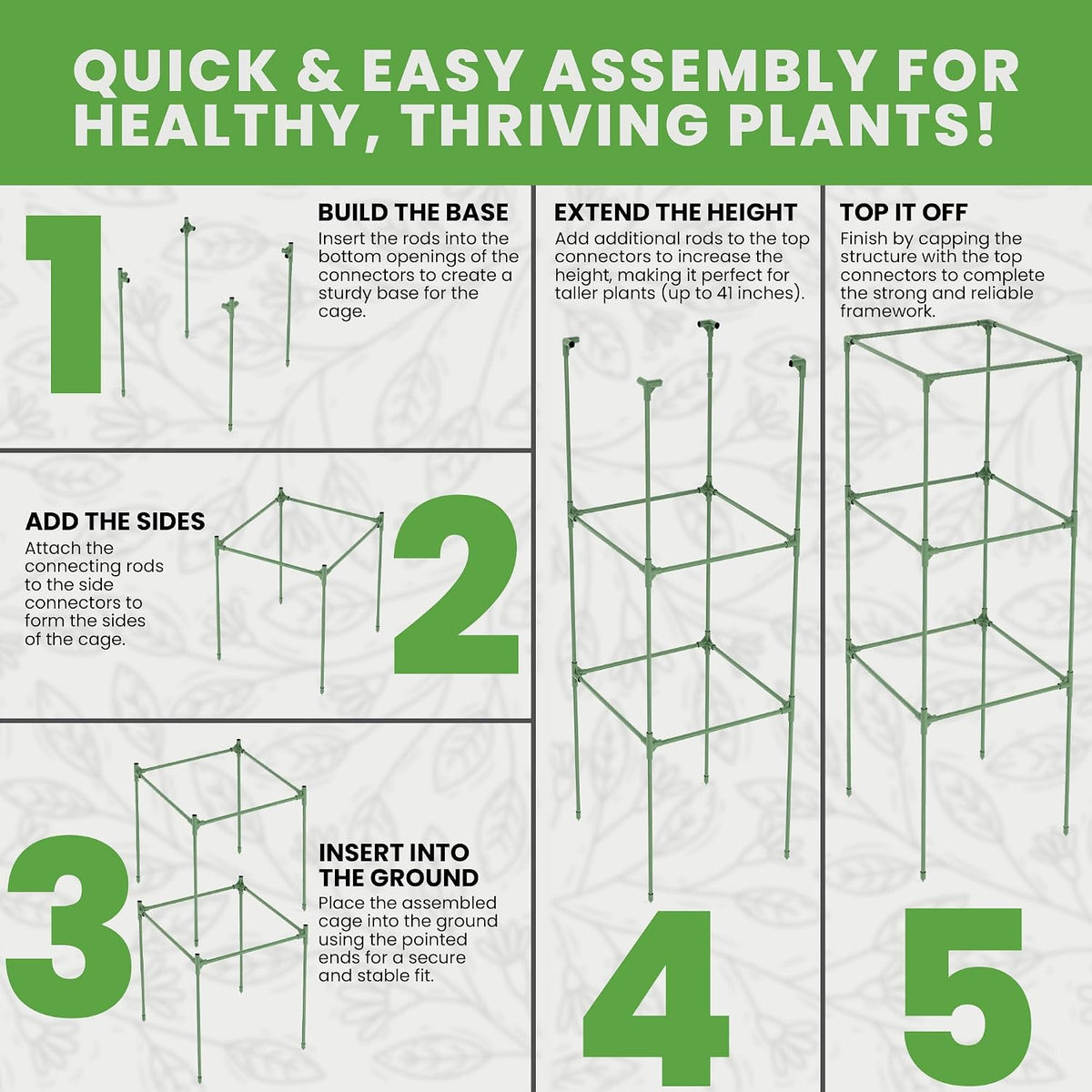 3 Pack 41" Square Tomato Cages for Garden - Large Tomato Trellis Stakes
