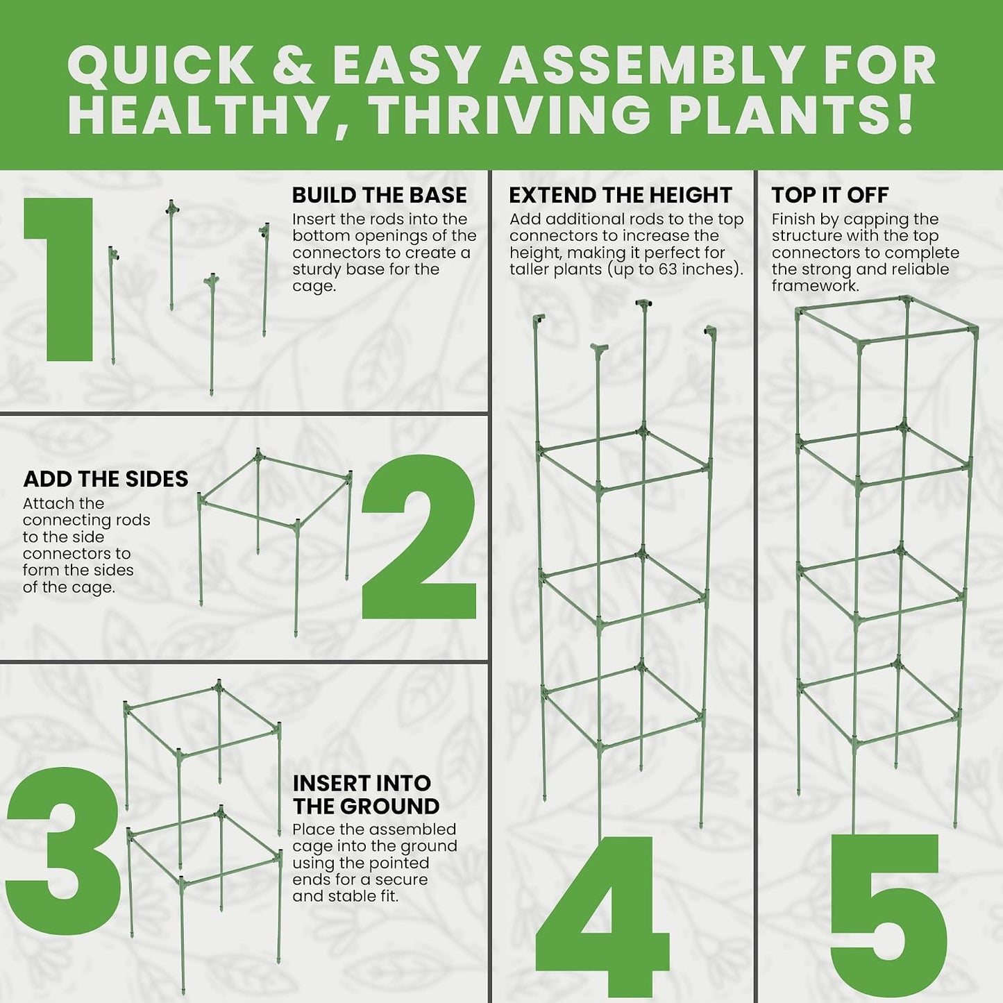 3 Pack 41" Square Tomato Cages for Garden - Large Tomato Trellis Stakes