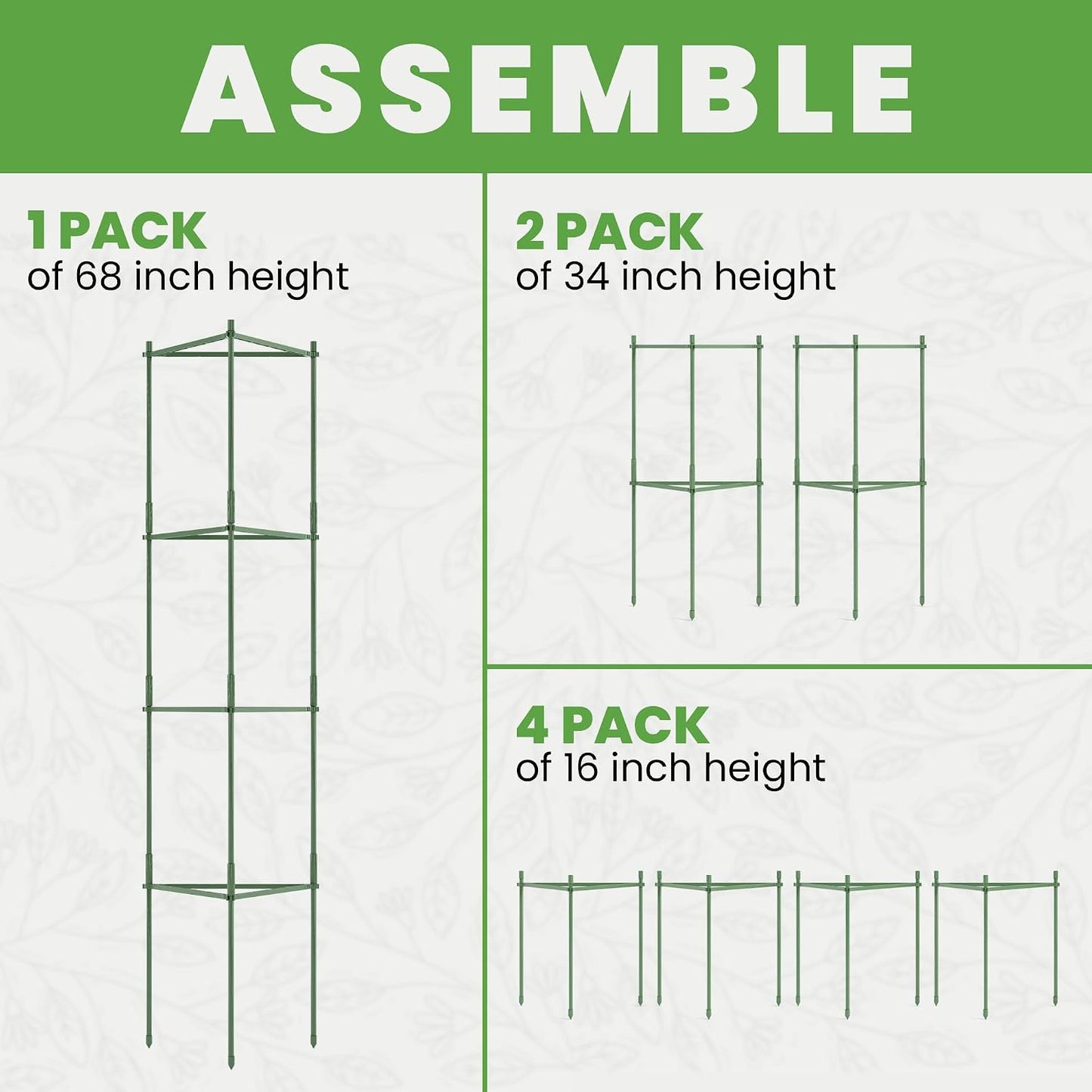3 Pack 41" Square Tomato Cages for Garden - Large Tomato Trellis Stakes