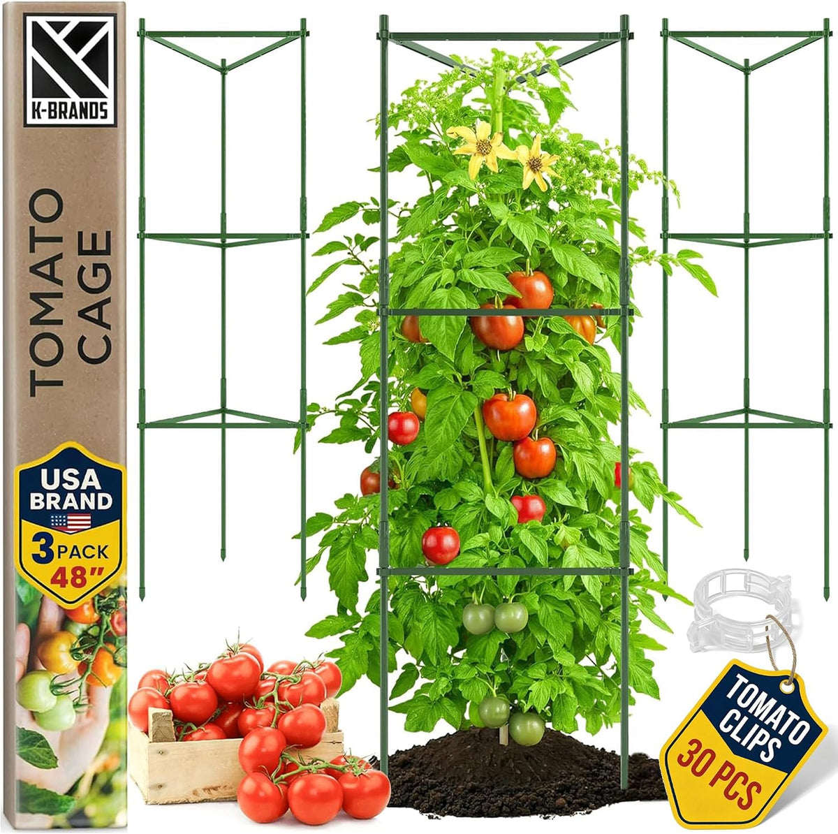 3 Pack 41" Square Tomato Cages for Garden - Large Tomato Trellis Stakes
