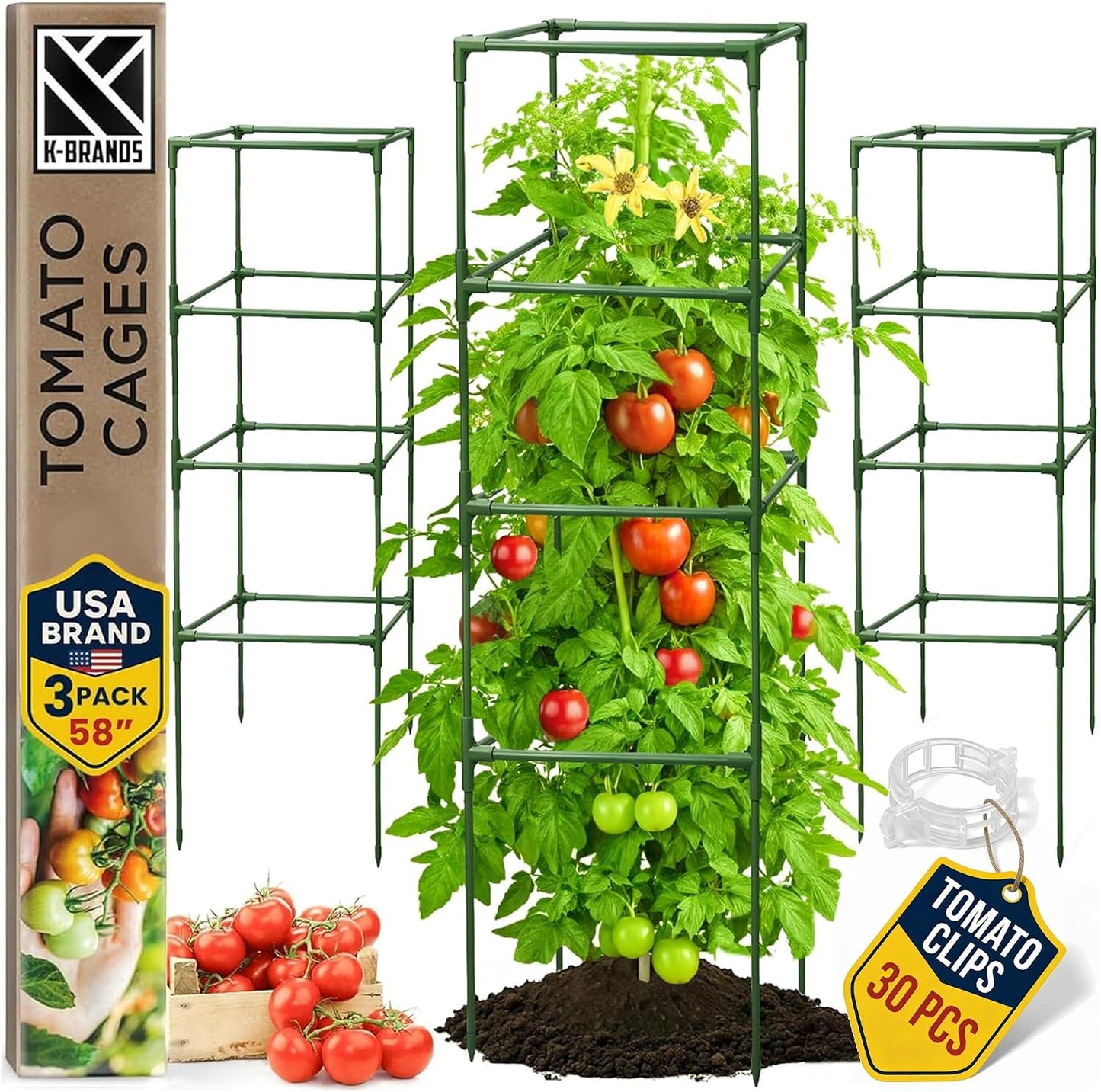3 Pack 41" Square Tomato Cages for Garden - Large Tomato Trellis Stakes