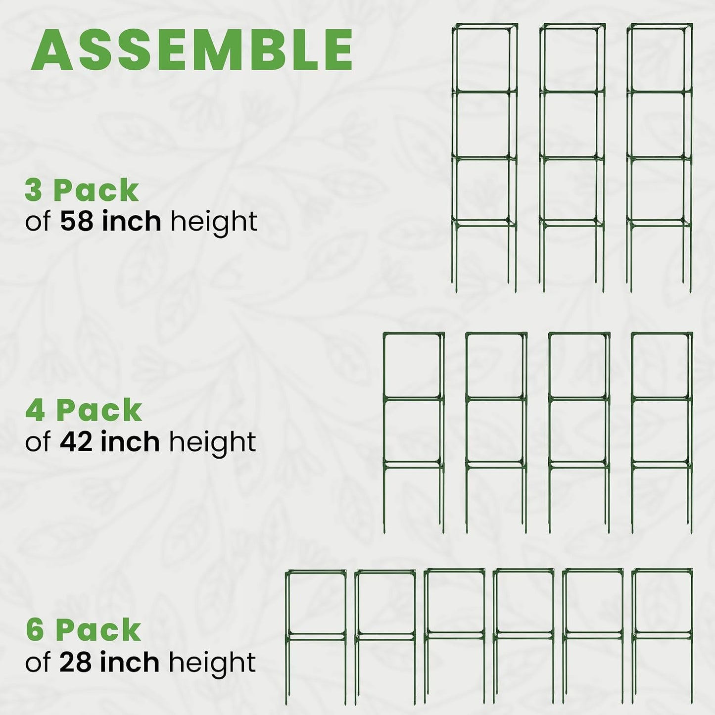 3 Pack 41" Square Tomato Cages for Garden - Large Tomato Trellis Stakes