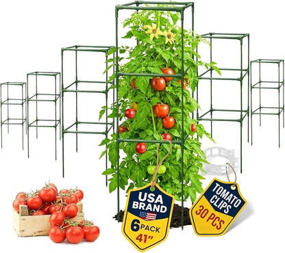 3 Pack 41" Square Tomato Cages for Garden - Large Tomato Trellis Stakes