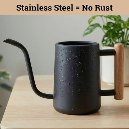 Metal Small Indoor Watering Can with Long Spout & Real Wood Handle, 35oz