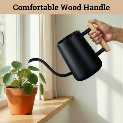 Metal Small Indoor Watering Can with Long Spout & Real Wood Handle, 35oz