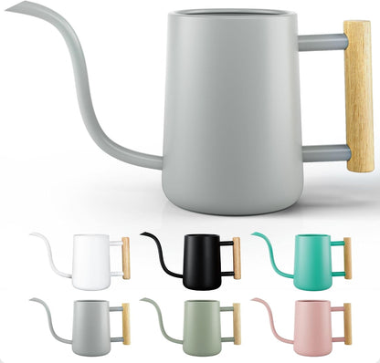 Metal Small Indoor Watering Can with Long Spout & Real Wood Handle, 35oz