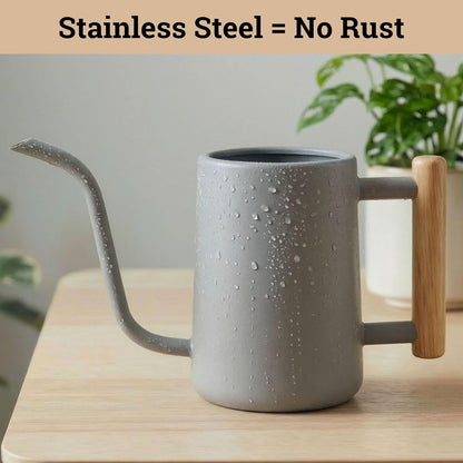 Metal Small Indoor Watering Can with Long Spout & Real Wood Handle, 35oz