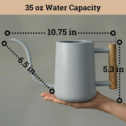 Metal Small Indoor Watering Can with Long Spout & Real Wood Handle, 35oz