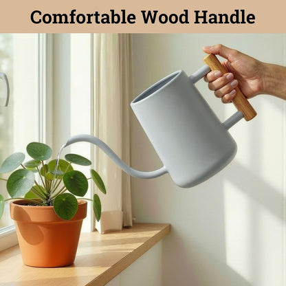 Metal Small Indoor Watering Can with Long Spout & Real Wood Handle, 35oz