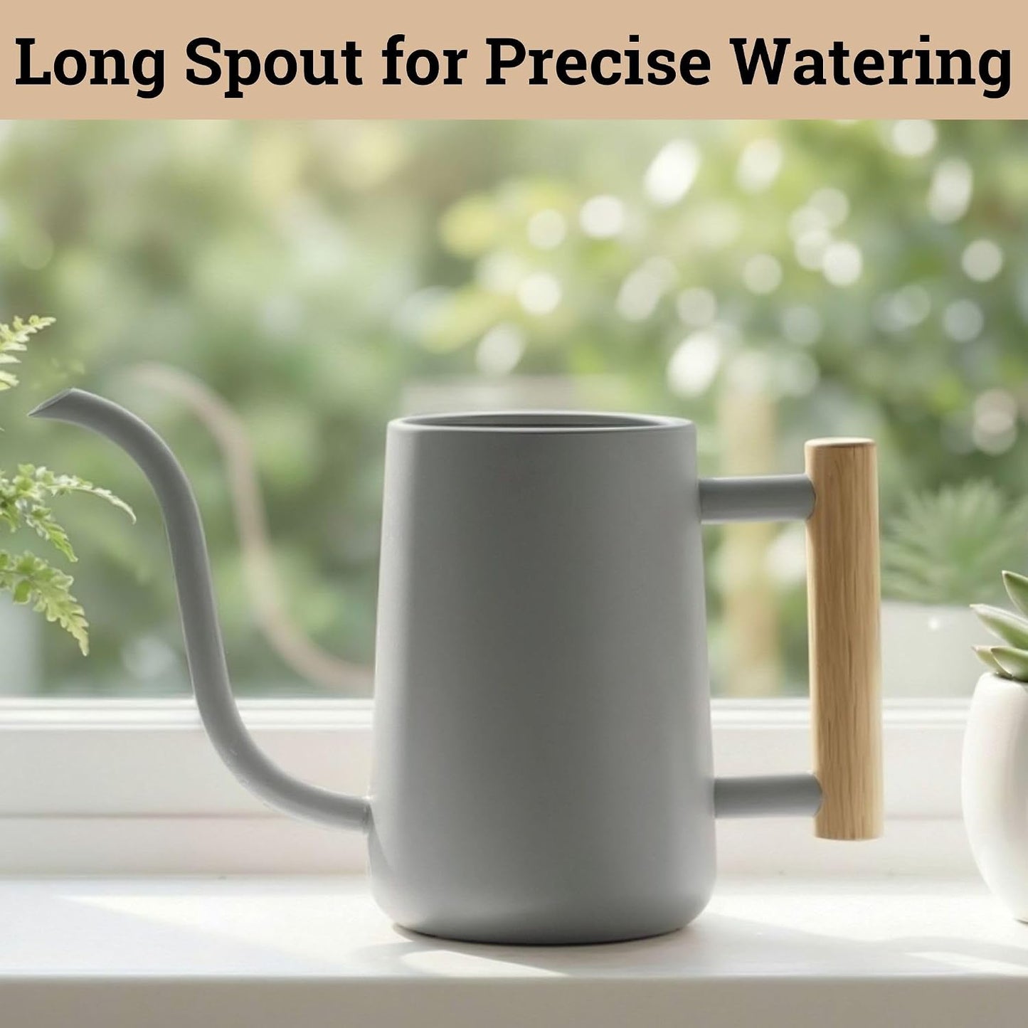 Metal Small Indoor Watering Can with Long Spout & Real Wood Handle, 35oz