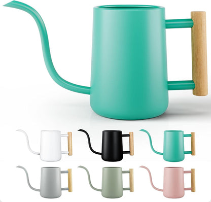 Metal Small Indoor Watering Can with Long Spout & Real Wood Handle, 35oz