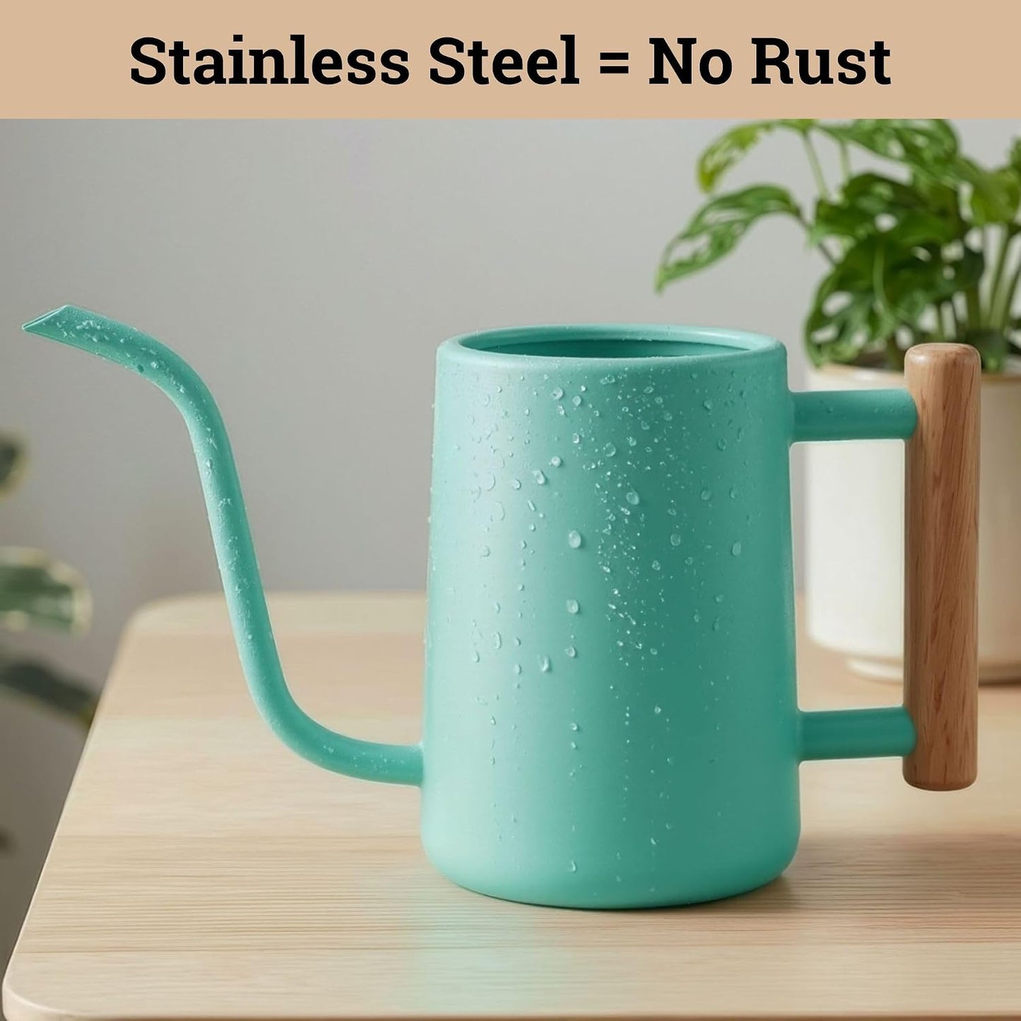 Metal Small Indoor Watering Can with Long Spout & Real Wood Handle, 35oz
