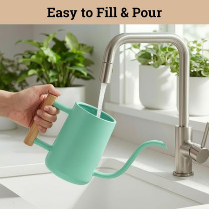 Metal Small Indoor Watering Can with Long Spout & Real Wood Handle, 35oz