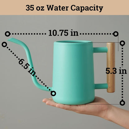 Metal Small Indoor Watering Can with Long Spout & Real Wood Handle, 35oz