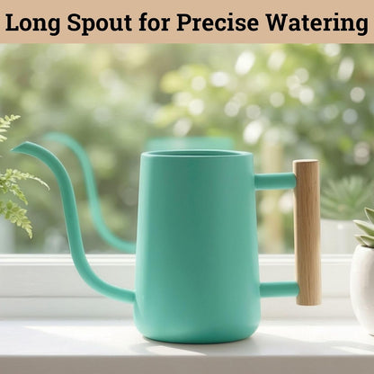 Metal Small Indoor Watering Can with Long Spout & Real Wood Handle, 35oz
