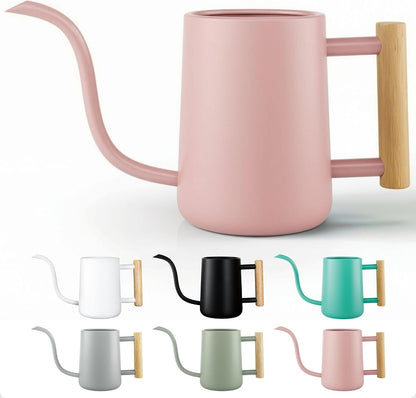 Metal Small Indoor Watering Can with Long Spout & Real Wood Handle, 35oz