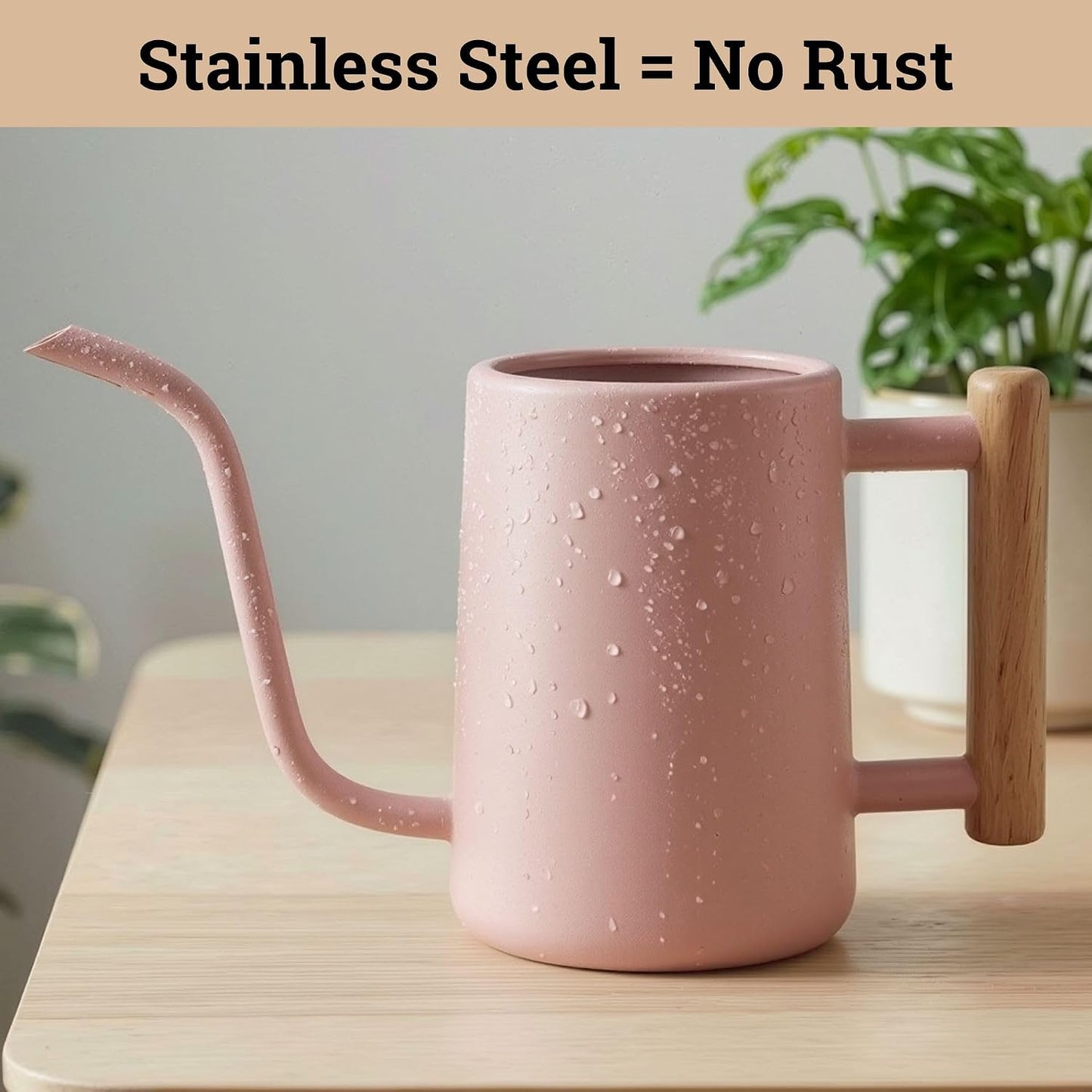 Metal Small Indoor Watering Can with Long Spout & Real Wood Handle, 35oz