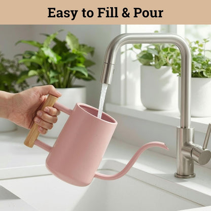 Metal Small Indoor Watering Can with Long Spout & Real Wood Handle, 35oz