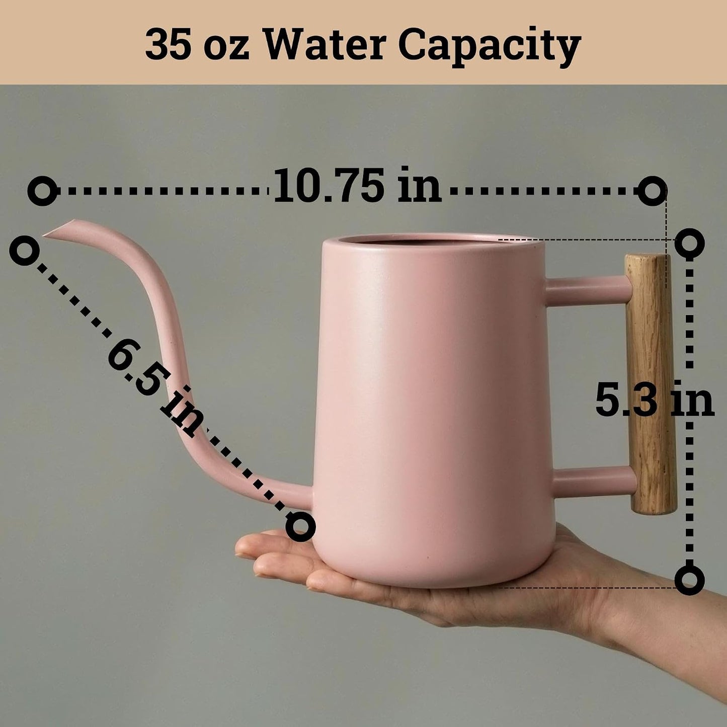 Metal Small Indoor Watering Can with Long Spout & Real Wood Handle, 35oz