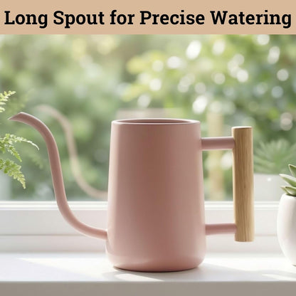 Metal Small Indoor Watering Can with Long Spout & Real Wood Handle, 35oz