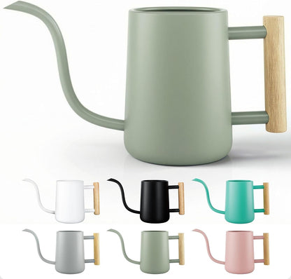 Metal Small Indoor Watering Can with Long Spout & Real Wood Handle, 35oz