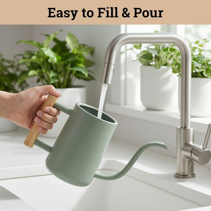 Metal Small Indoor Watering Can with Long Spout & Real Wood Handle, 35oz