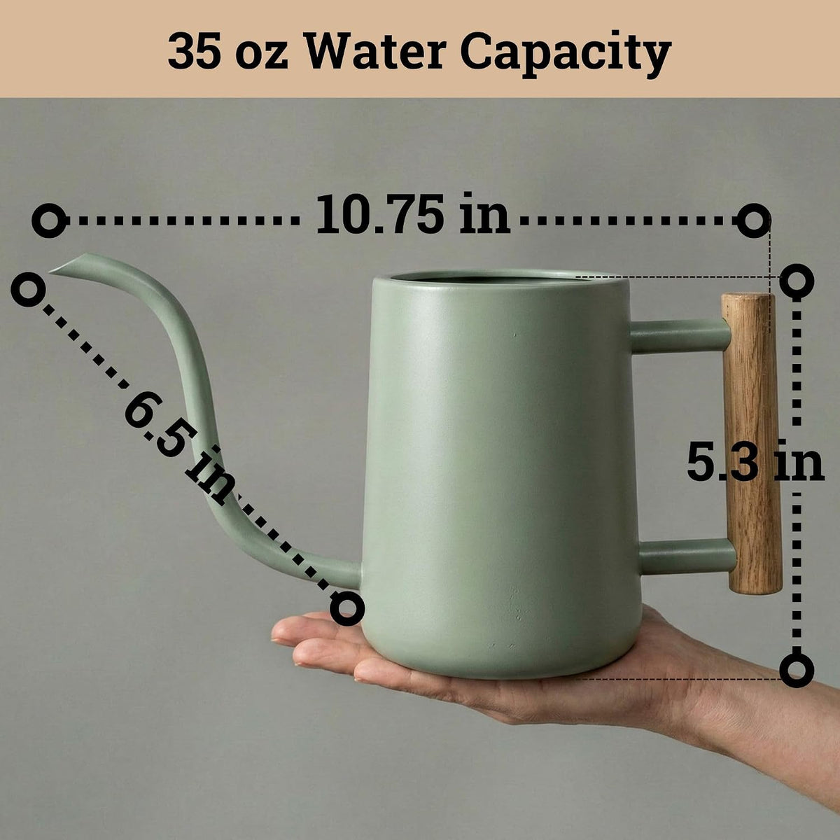 Metal Small Indoor Watering Can with Long Spout & Real Wood Handle, 35oz