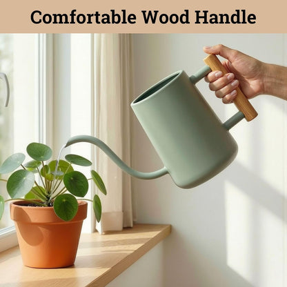 Metal Small Indoor Watering Can with Long Spout & Real Wood Handle, 35oz