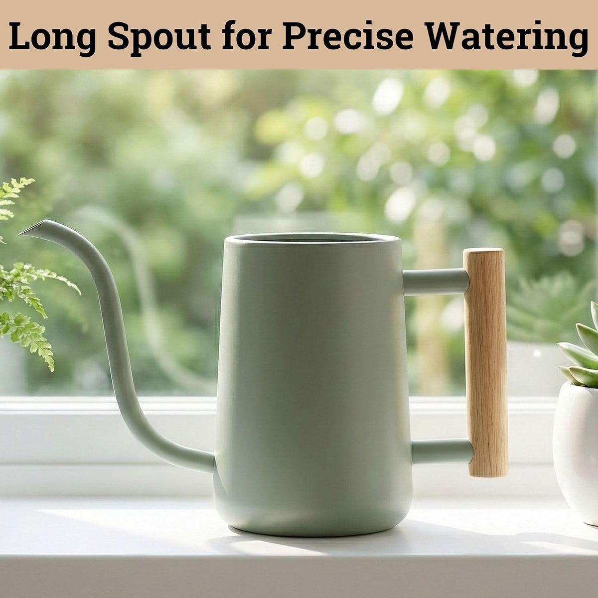 Metal Small Indoor Watering Can with Long Spout & Real Wood Handle, 35oz