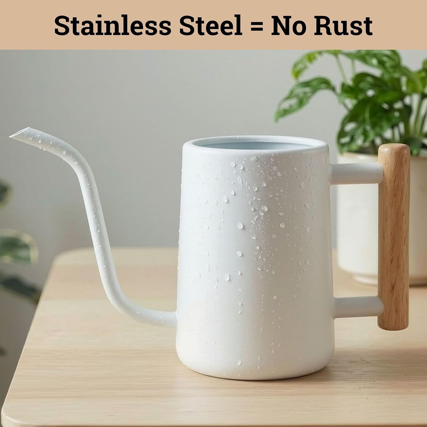 Metal Small Indoor Watering Can with Long Spout & Real Wood Handle, 35oz