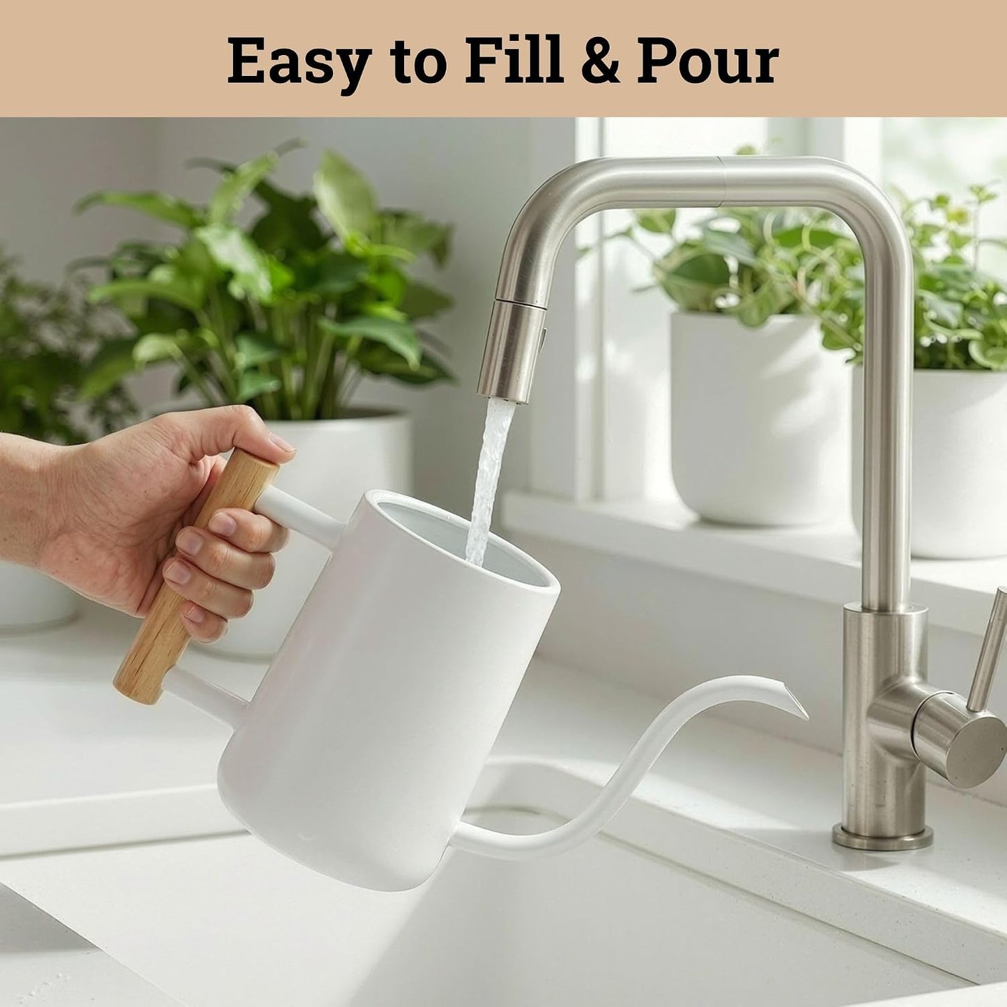 Metal Small Indoor Watering Can with Long Spout & Real Wood Handle, 35oz
