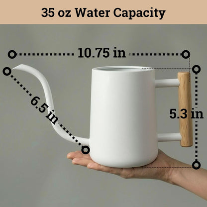Metal Small Indoor Watering Can with Long Spout & Real Wood Handle, 35oz