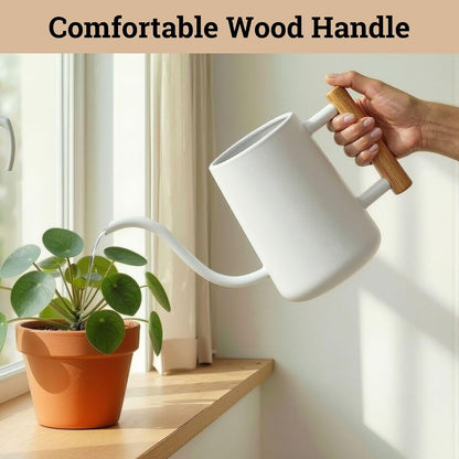 Metal Small Indoor Watering Can with Long Spout & Real Wood Handle, 35oz