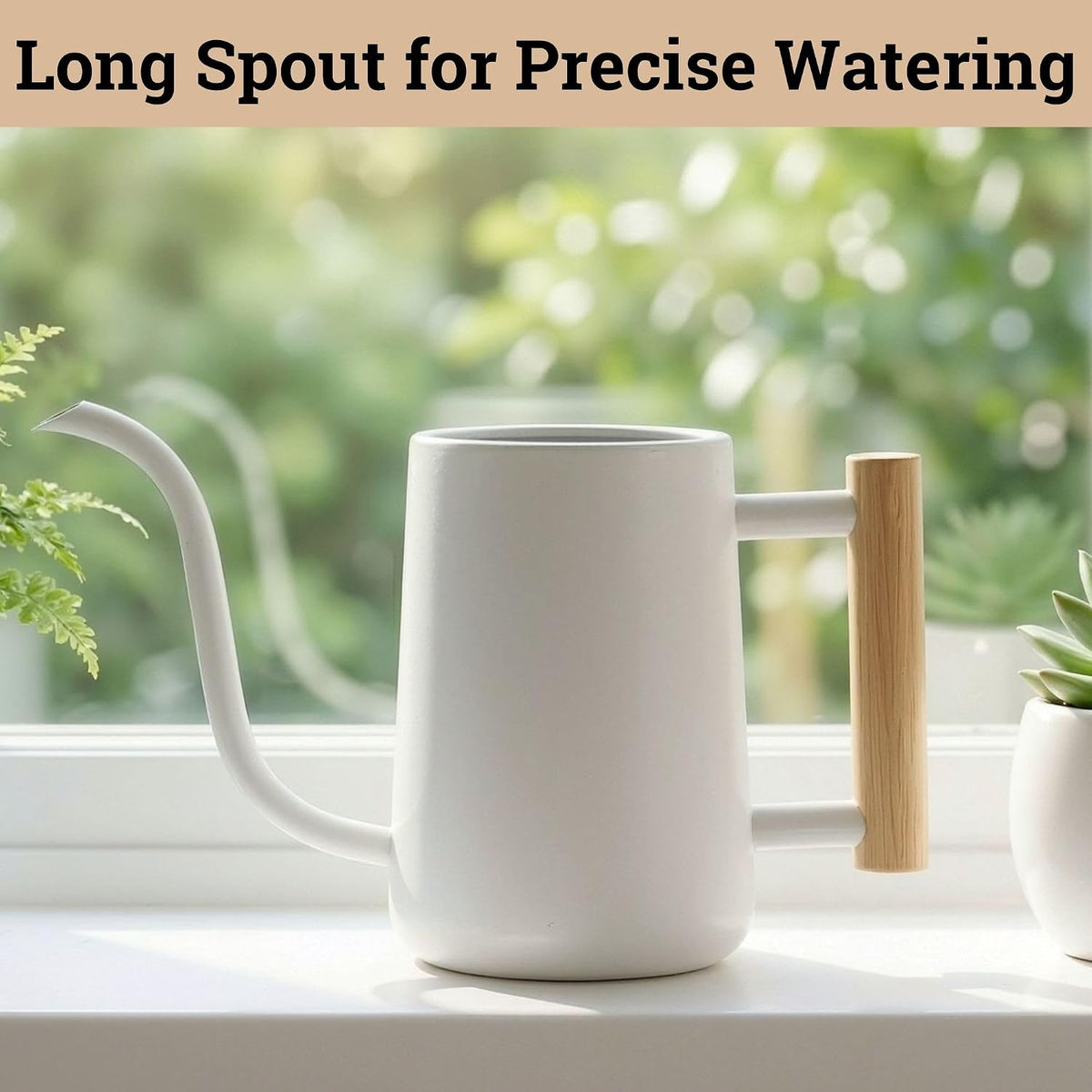 Metal Small Indoor Watering Can with Long Spout & Real Wood Handle, 35oz