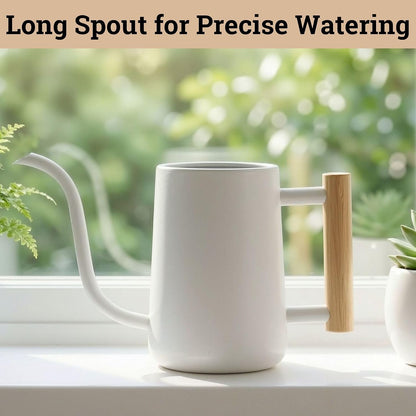Metal Small Indoor Watering Can with Long Spout & Real Wood Handle, 35oz