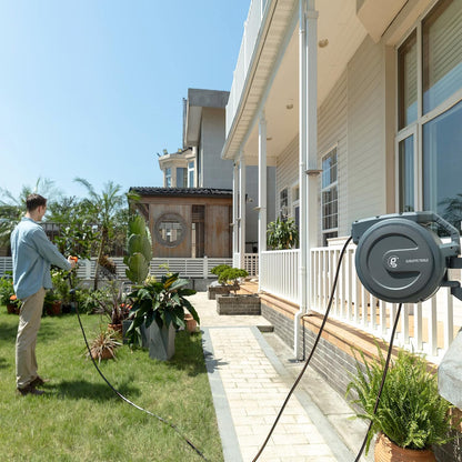 Giraffe Wall Mounted Hose Reel Retractable, 1/2" 78ft Set and Garden Hose Reel 1/2 inch x 130 ft PRO Set with Metal Bracket