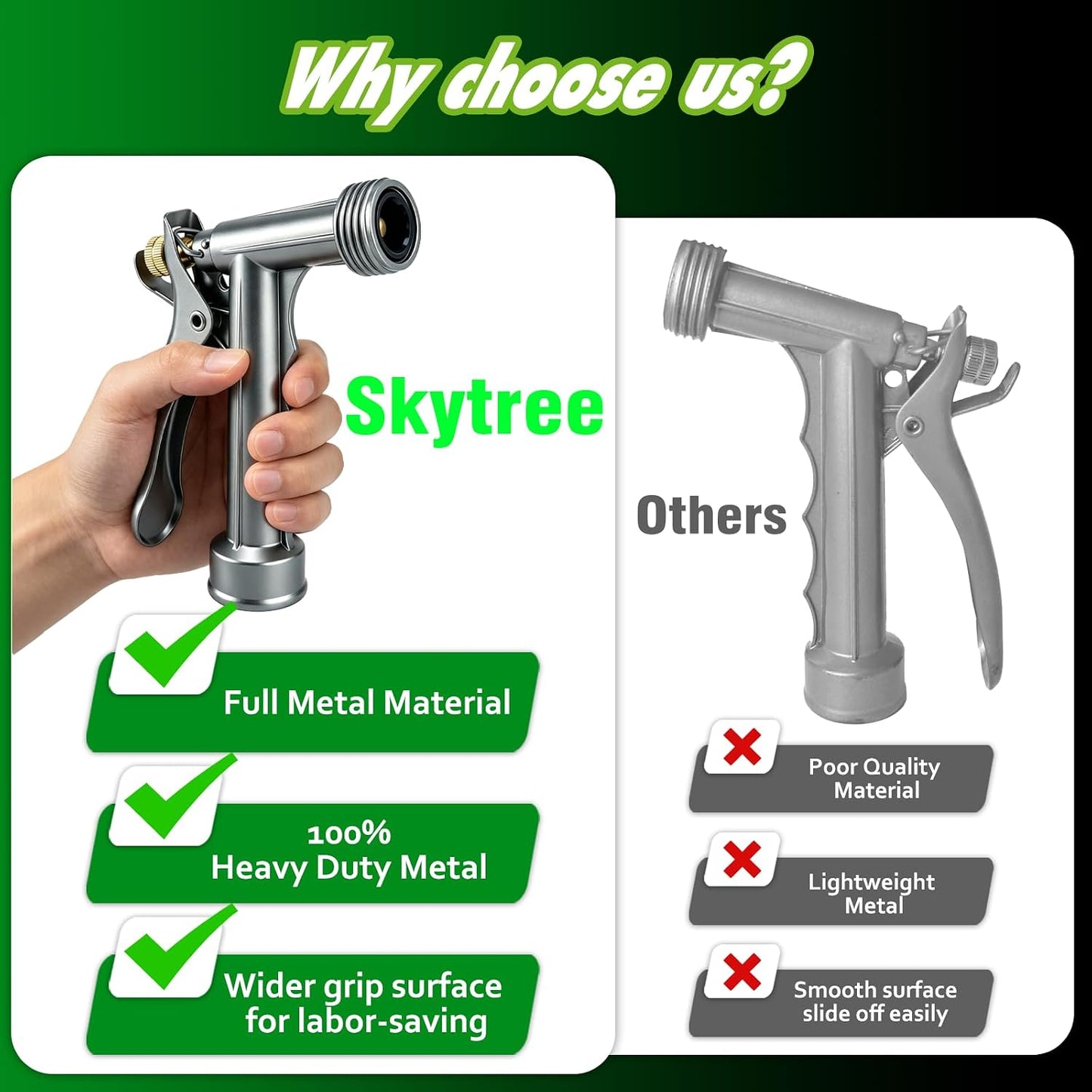 Hose Nozzle 2 Pack, Full Size Pistol Nozzle with Threaded Front