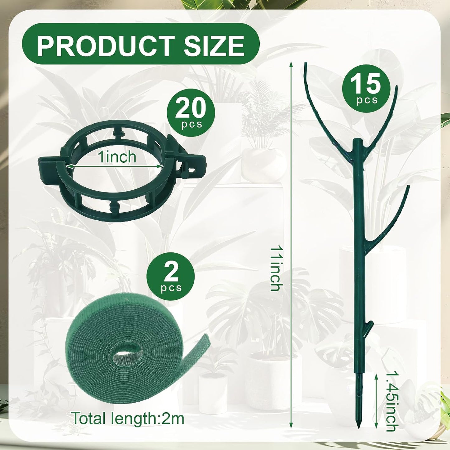 15 Pack Stackable Plant Support Stakes, Climbing Plant Support Pole, Philodendron Garden Stakes for Potted Plants, Plant Holder Stick for Monstera, Pothos