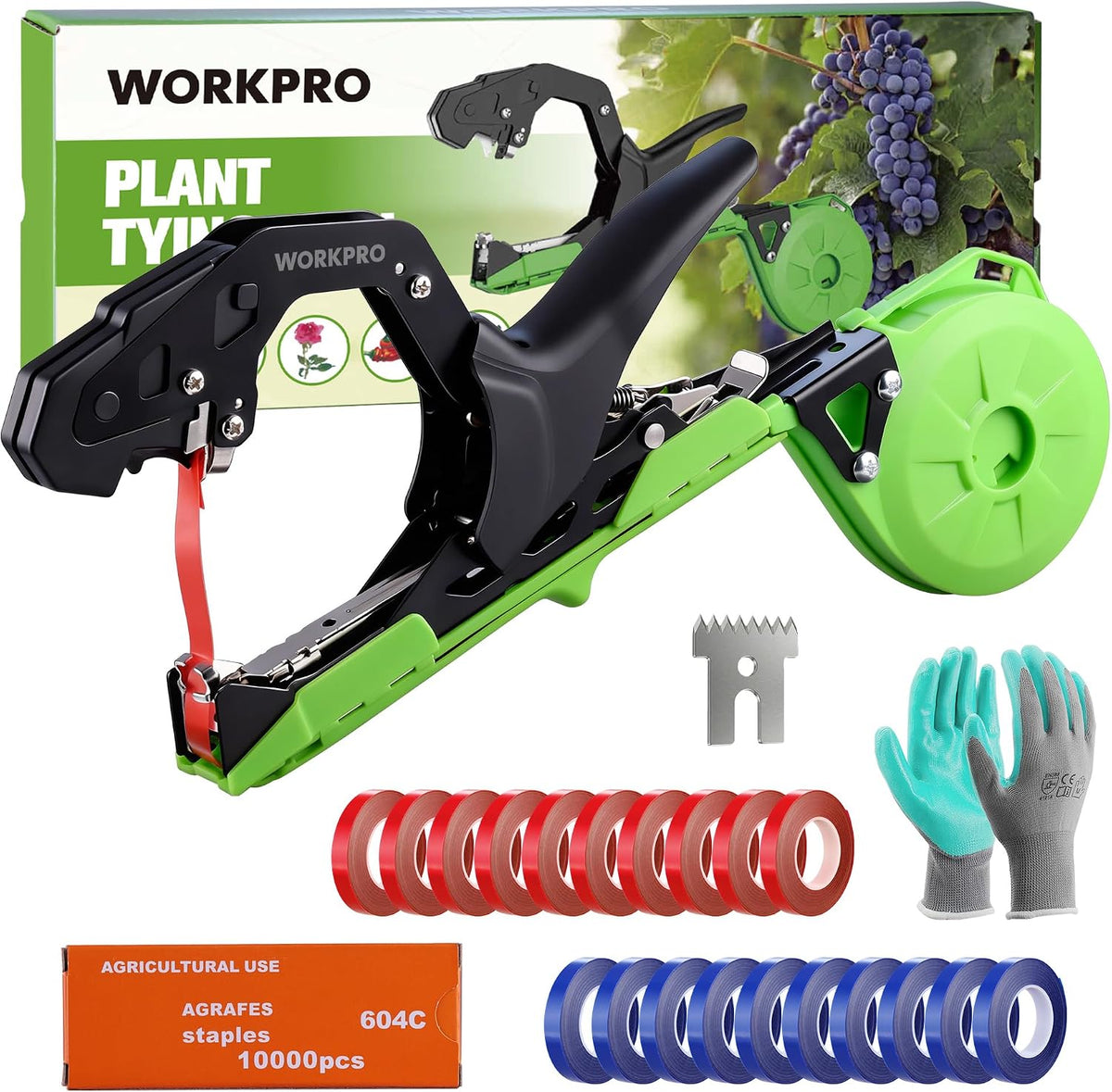 Plant Tying Machine with Gloves & 20 Rolls of Tape & 10,000 Staples